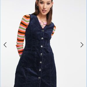 Only Corduroy Pinafore Dress in Navy Size Medium